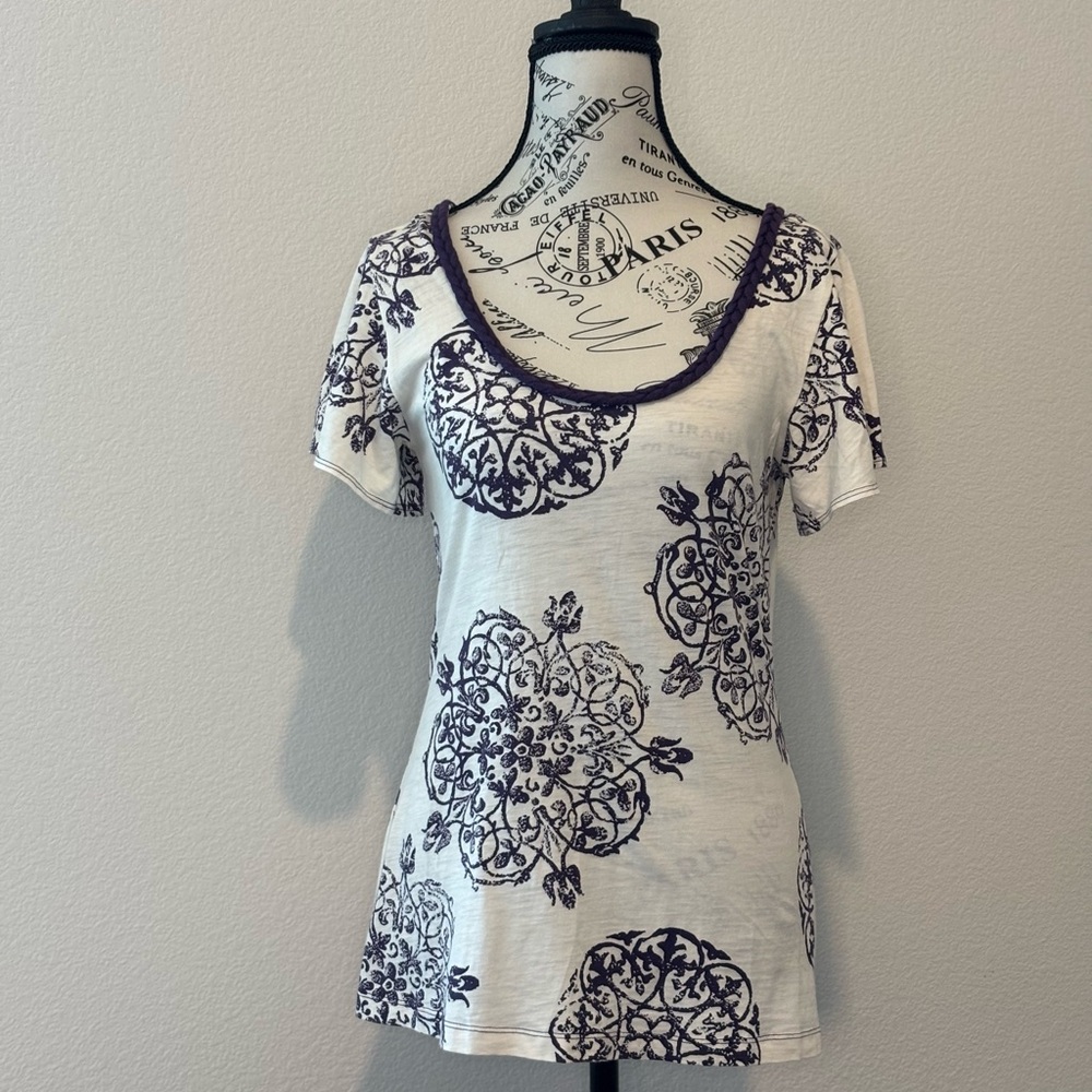Lucky Brand Purple and White Short Sleeve Tee
